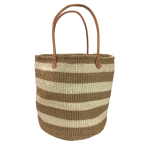 Wide Stripe Tan/White Medium Tote/Long Handles