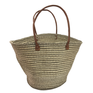 Thin Stripe Gray/White Medium Tote/Long Handles